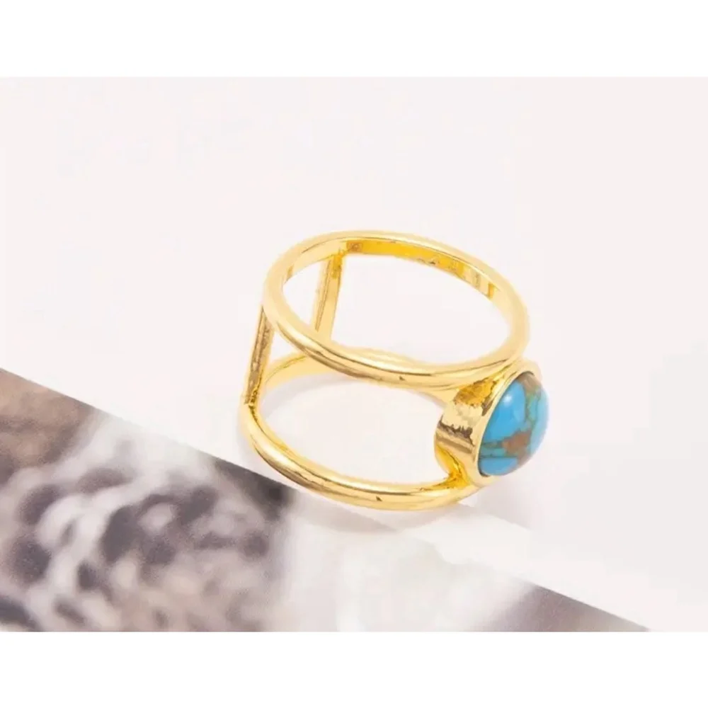 New Women's Large Turquoise Gold Filled‎ Ring, Bar Band, Size 5, Jewelry
